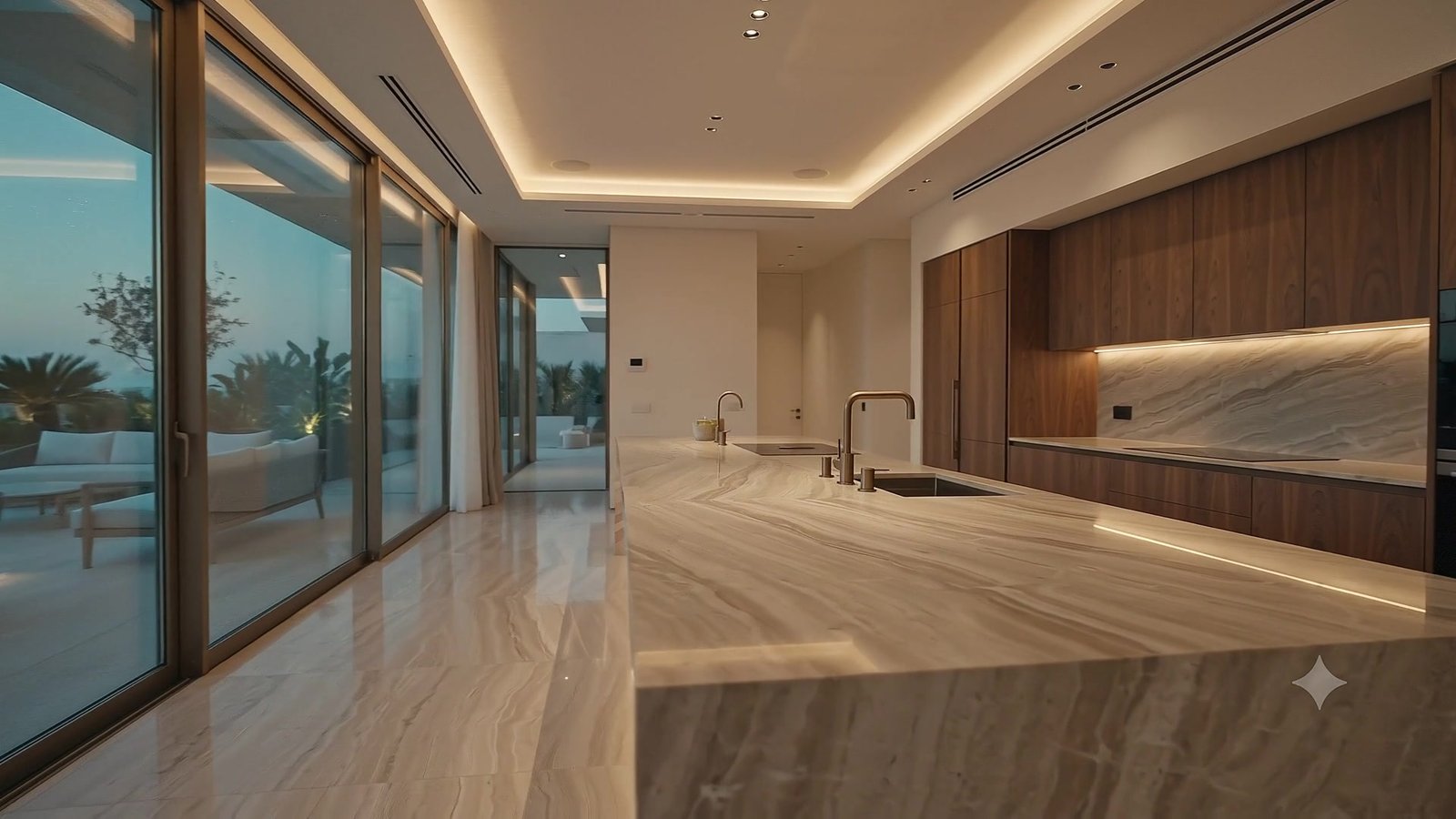 Marble island kitchen — Asiantec villa, Dubai